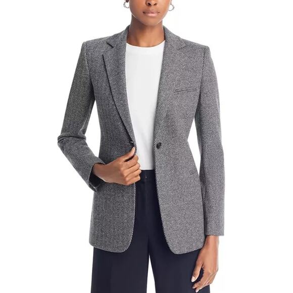 Theory Black Gray Slim Button Jacket Abbot Knit Chevron Herringbone Stretch 8 - Picture 6 of 16